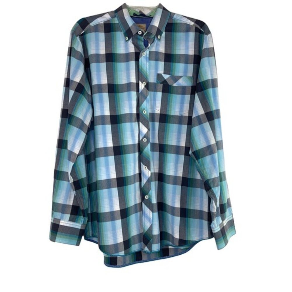 Tommy Bahama Plaid Long Sleeve Button Down Shirt Blue Green
